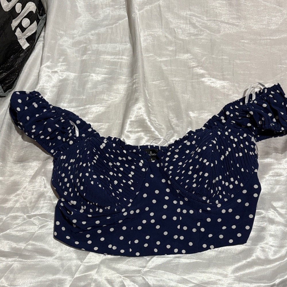 Lux Navy and White Polka Dot Blouse